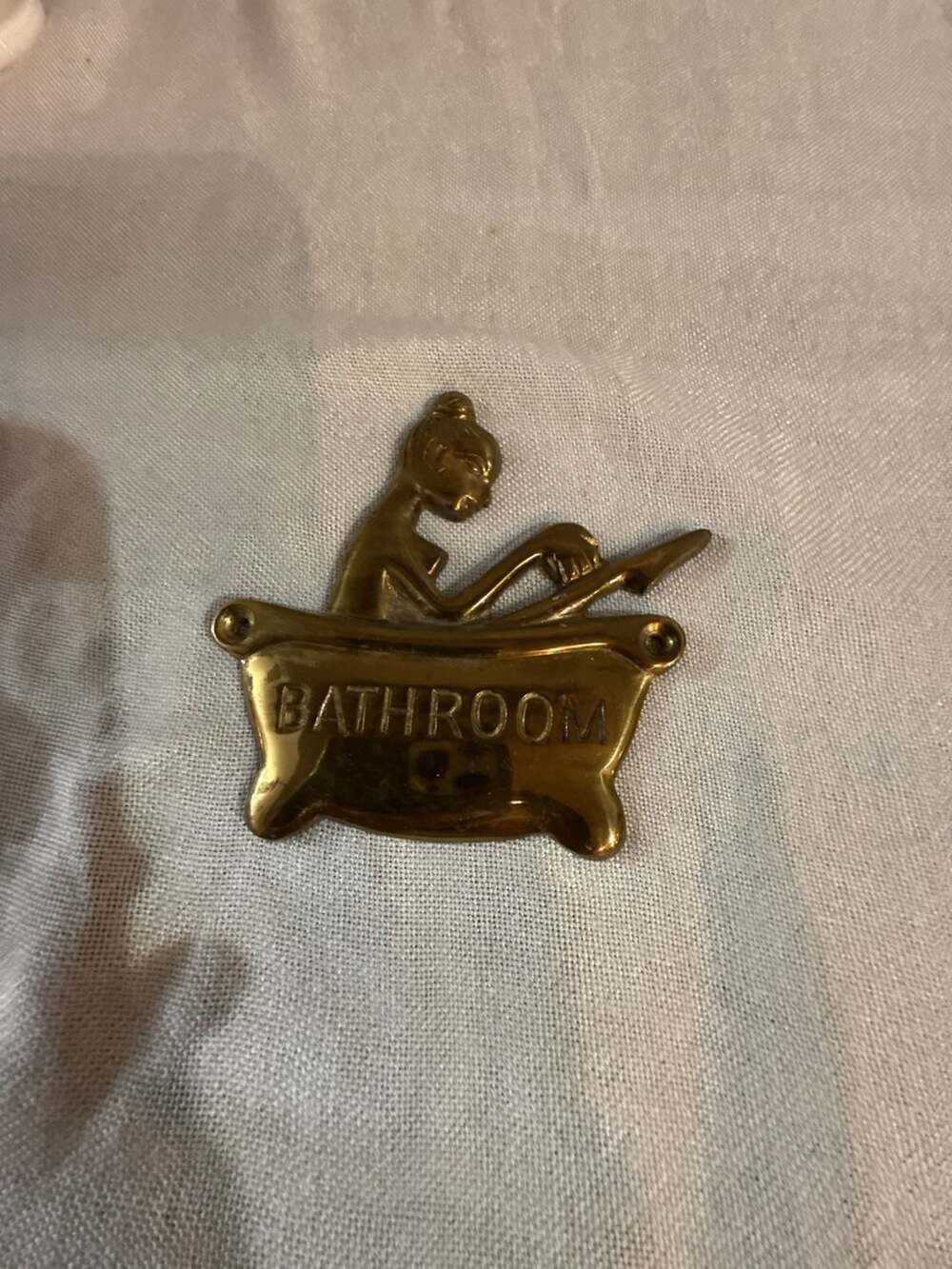 Vintage Solid Brass Lady In Tub Bathroom Decorative Sign Wall Plaque